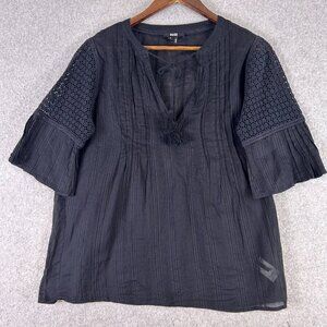 Paige Shirt Womens Medium Black V-Neck Tasseled Bell Sleeve Beach Peasant Blouse